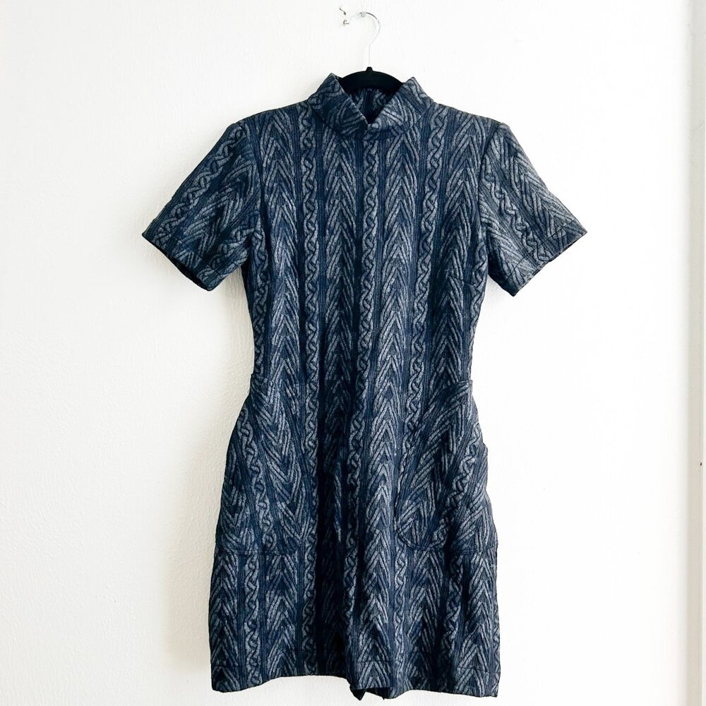 ANNELORE Textured Jacquard Mini Dress with Mock Neck & Sculpted Pockets - Picture 2 of 9